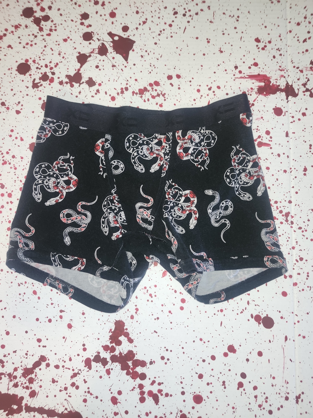 TomboyX Black Boxer Briefs with White & Pink Snake Motif